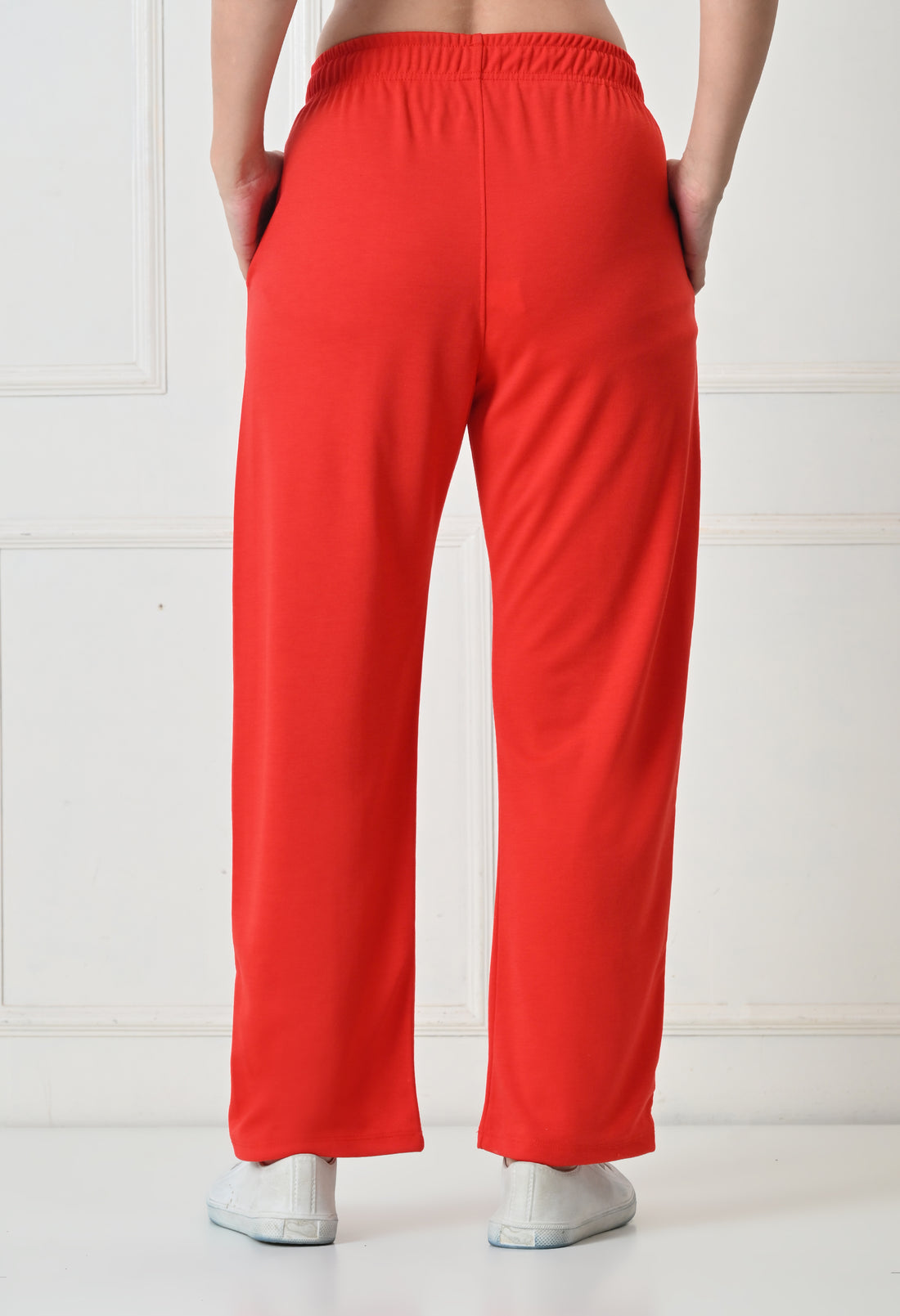 Women Solid High-Rise Straight Fit Track Pants with Front Seam Detail - Red