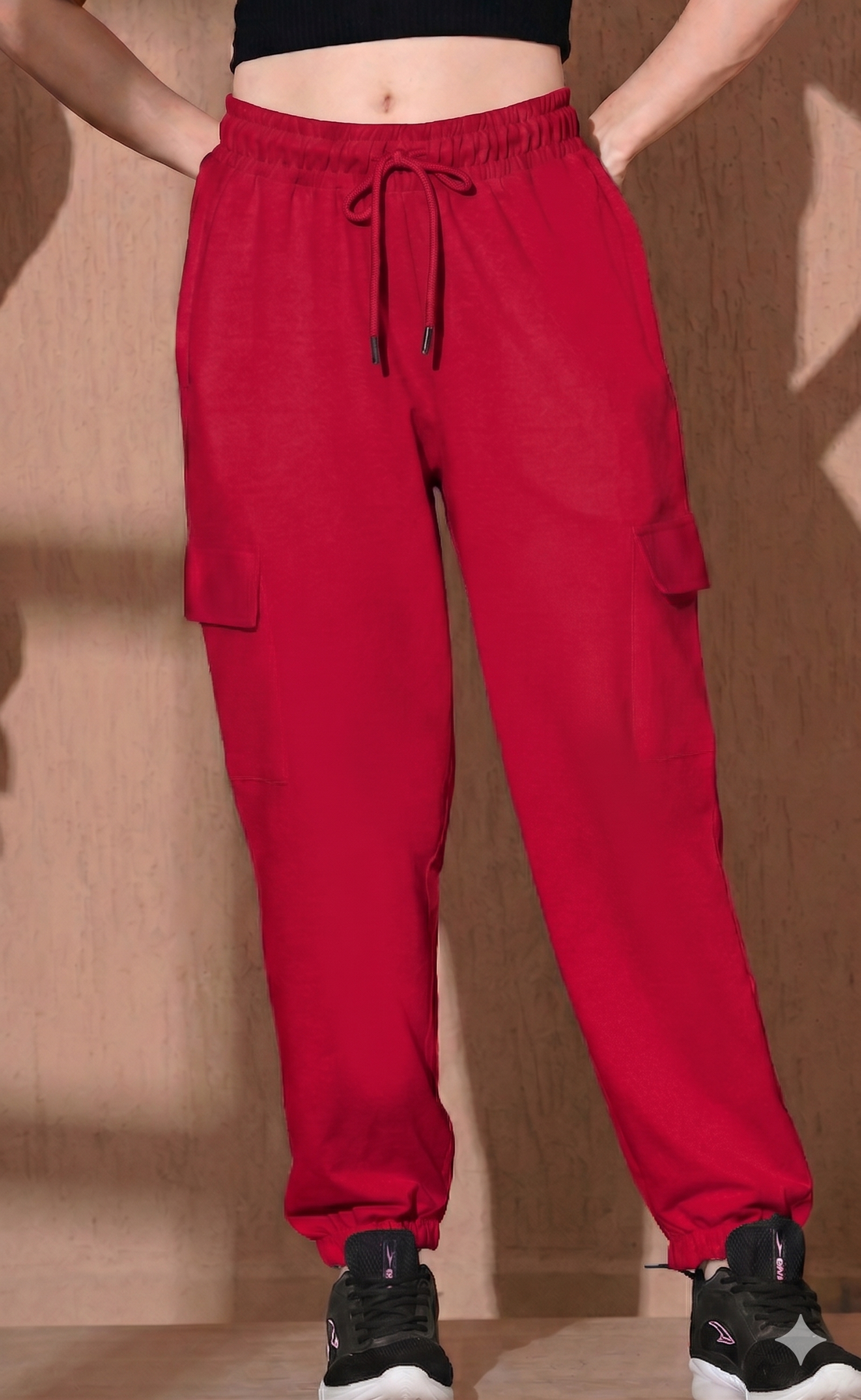 Women Cotton Mid-Rise Joggers - Red