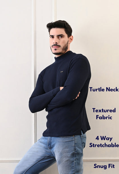 Men's Turtle Neck Textured Full Sleeve T-shirt