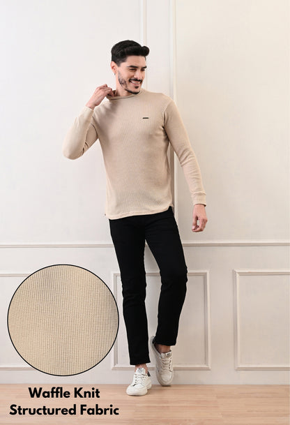 Men's Turtle Neck Textured Full Sleeve T-shirt