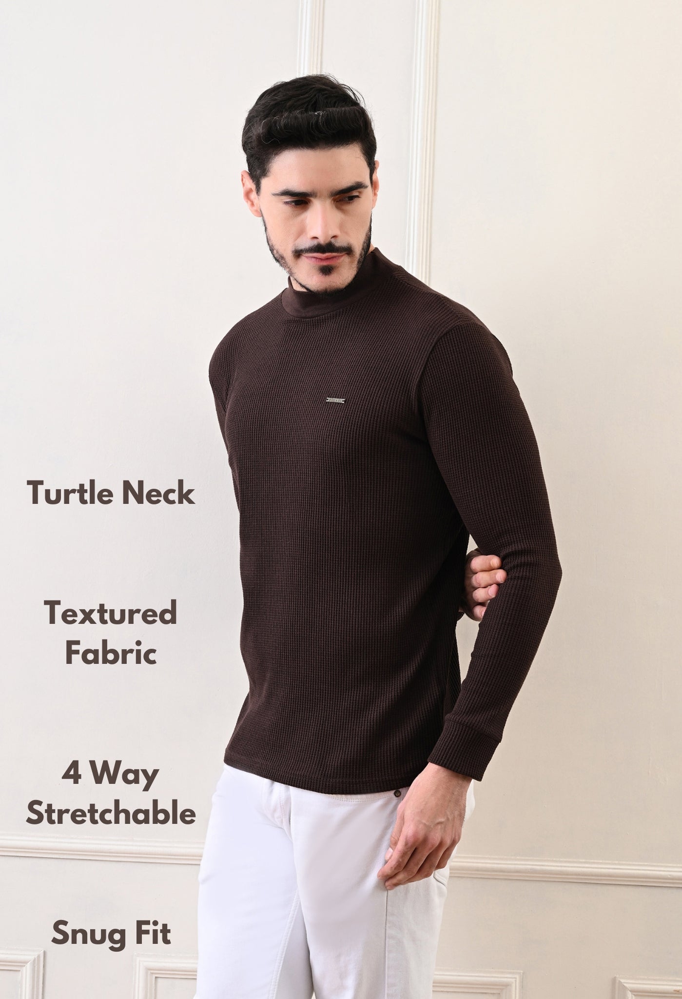 Men's Turtle Neck Textured Full Sleeve T-shirt