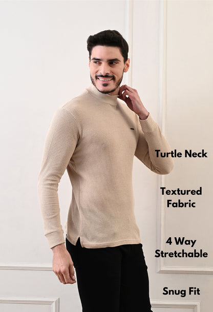 Men's Turtle Neck Textured Full Sleeve T-shirt