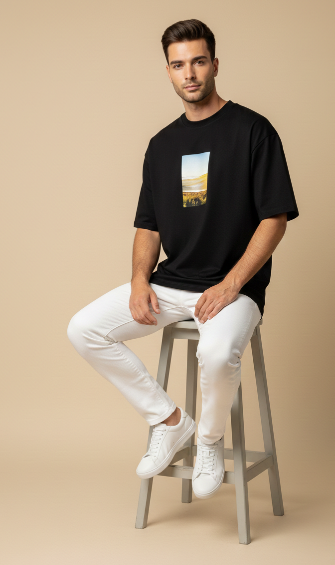 Mens Oversized T-Shirt Print  (Flower)