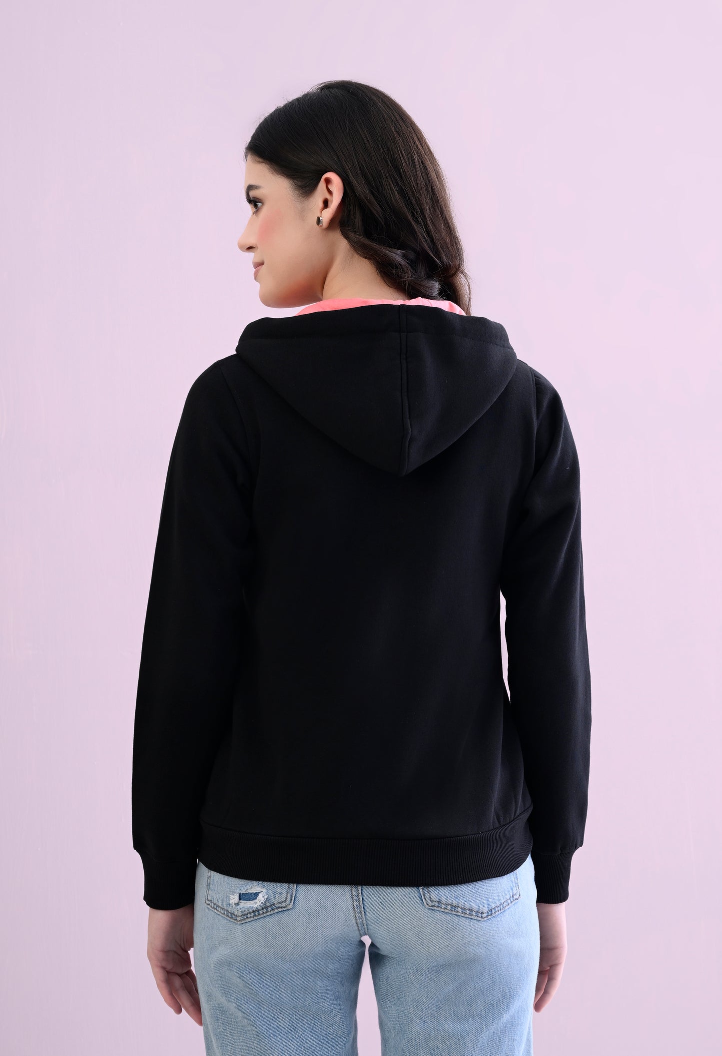 Midnight Black Hooded Sweatshirt with Zipper Closure