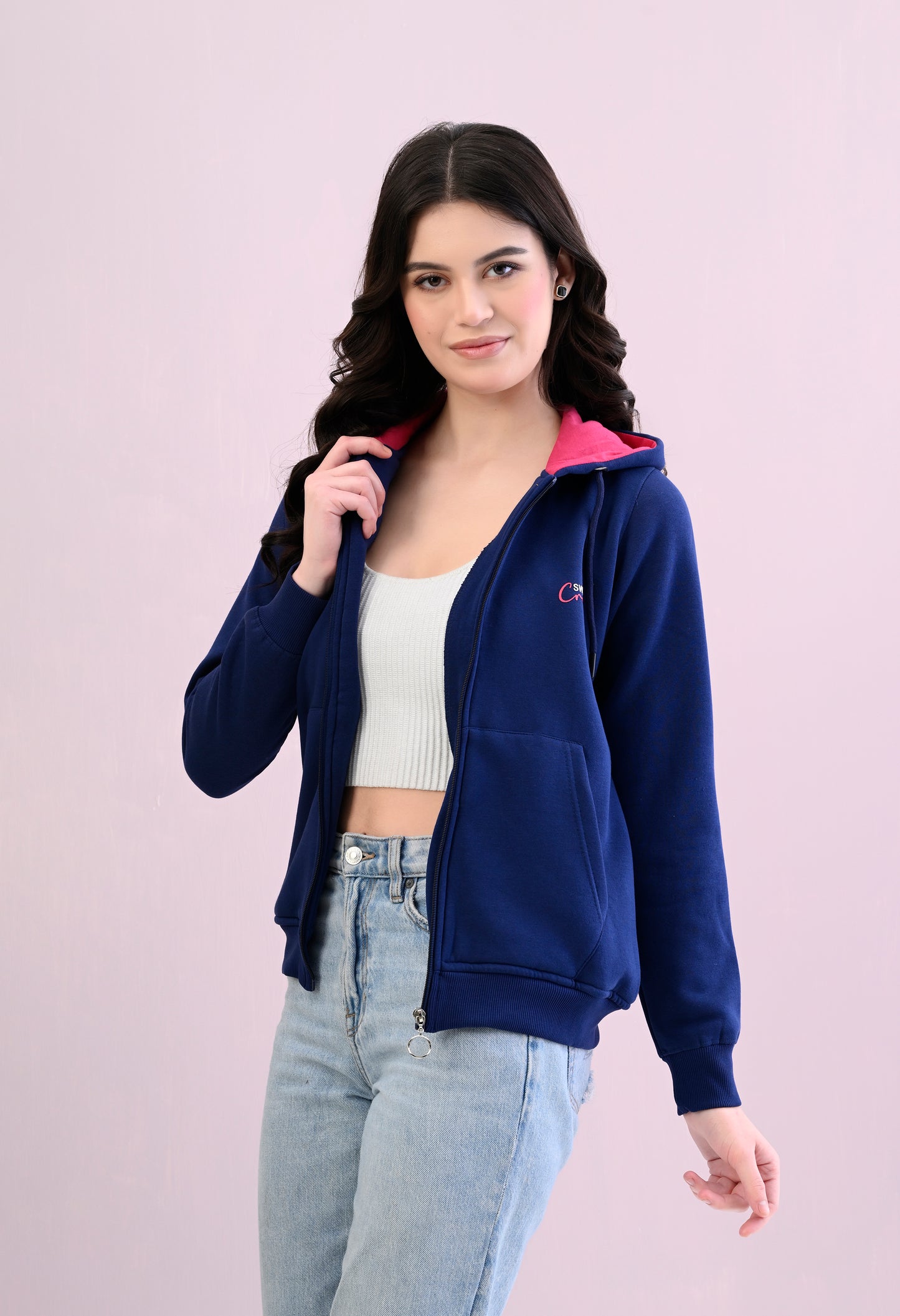 Ultramarine Blue Hooded Sweatshirt with Zipper Closure