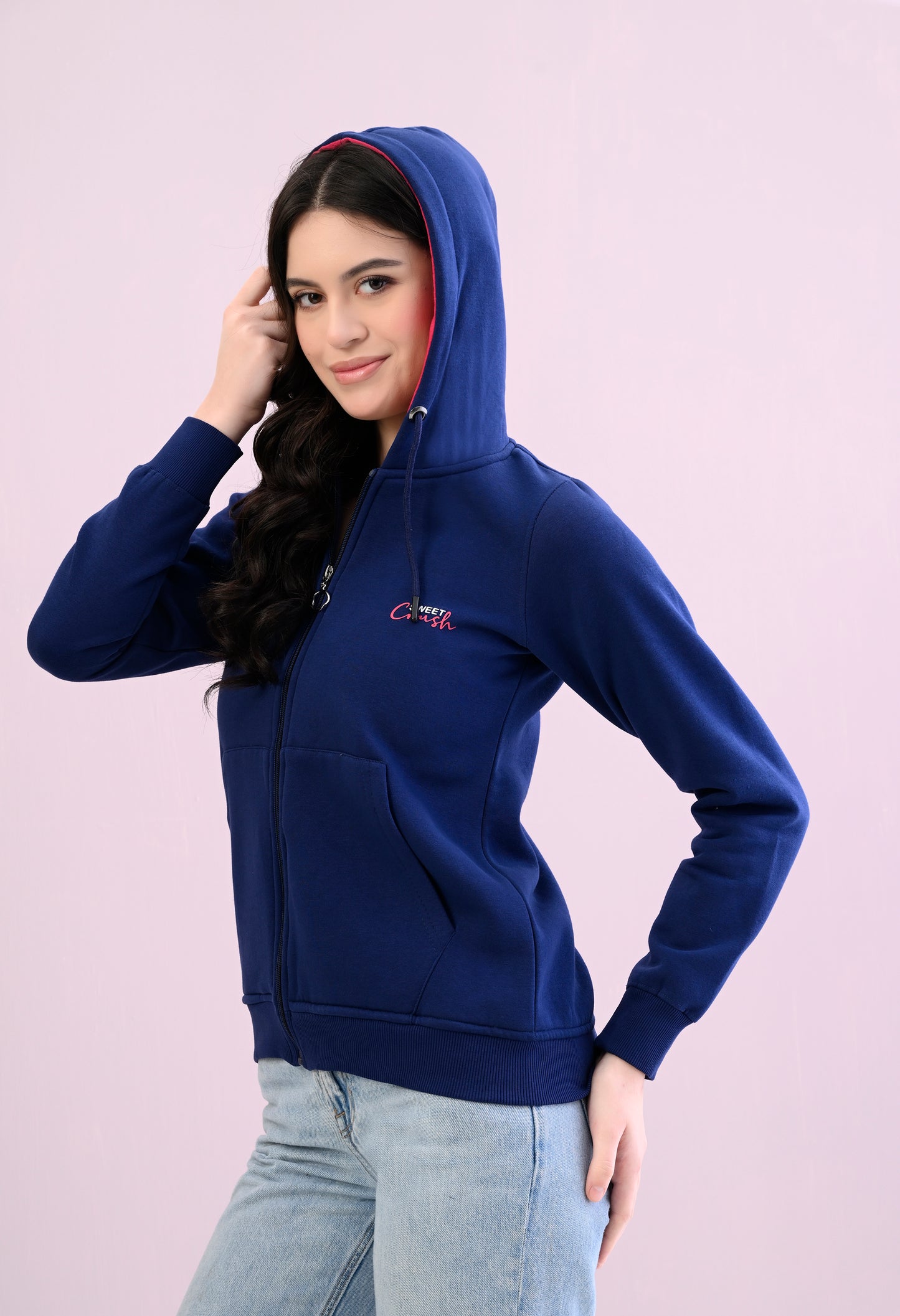 Ultramarine Blue Hooded Sweatshirt with Zipper Closure