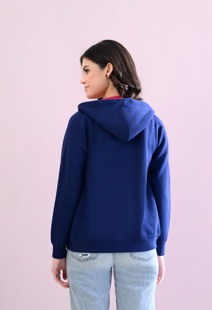 Ultramarine Blue Hooded Sweatshirt with Zipper Closure