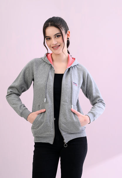 Heather Grey Hooded Sweatshirt with Zipper Closure