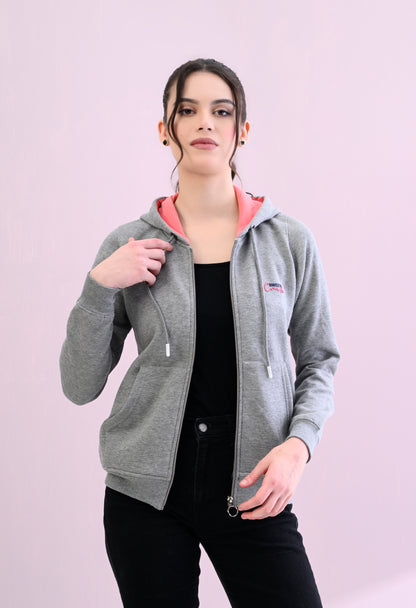 Heather Grey Hooded Sweatshirt with Zipper Closure