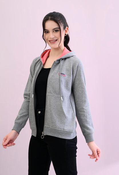 Heather Grey Hooded Sweatshirt with Zipper Closure