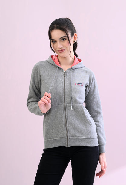 Heather Grey Hooded Sweatshirt with Zipper Closure