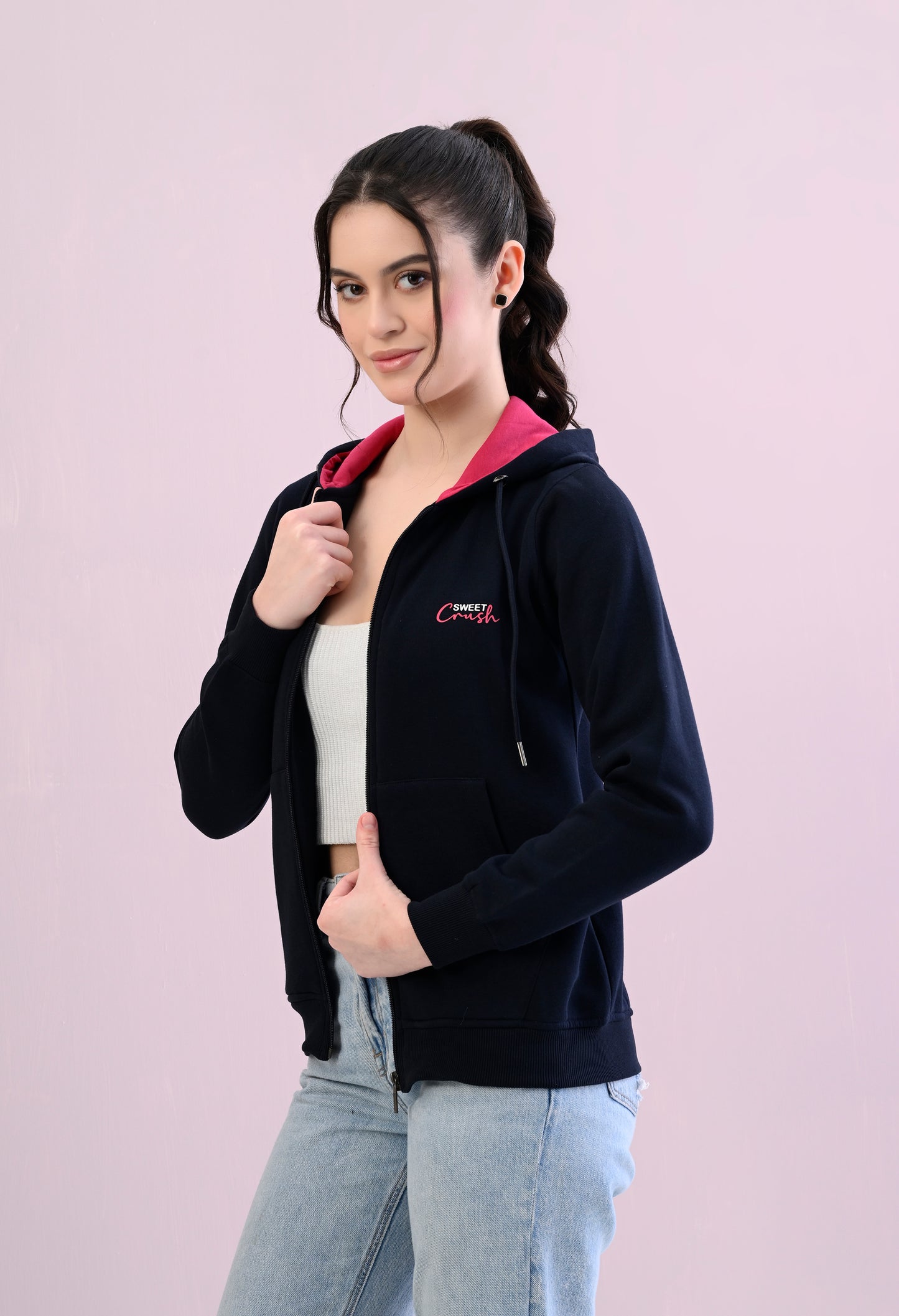 Millenium Blue Hooded Sweatshirt with Zipper Closure