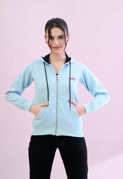 Aqua Blue Hooded Sweatshirt with Zipper Closure