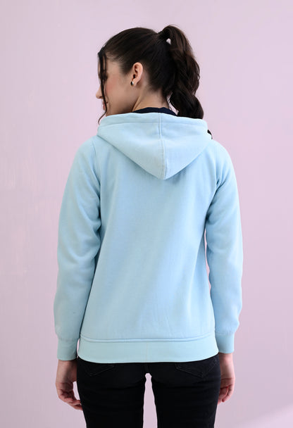 Aqua Blue Hooded Sweatshirt with Zipper Closure