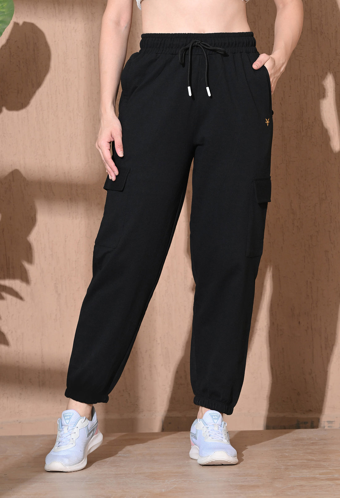 Women Cotton Mid-Rise Joggers - Black