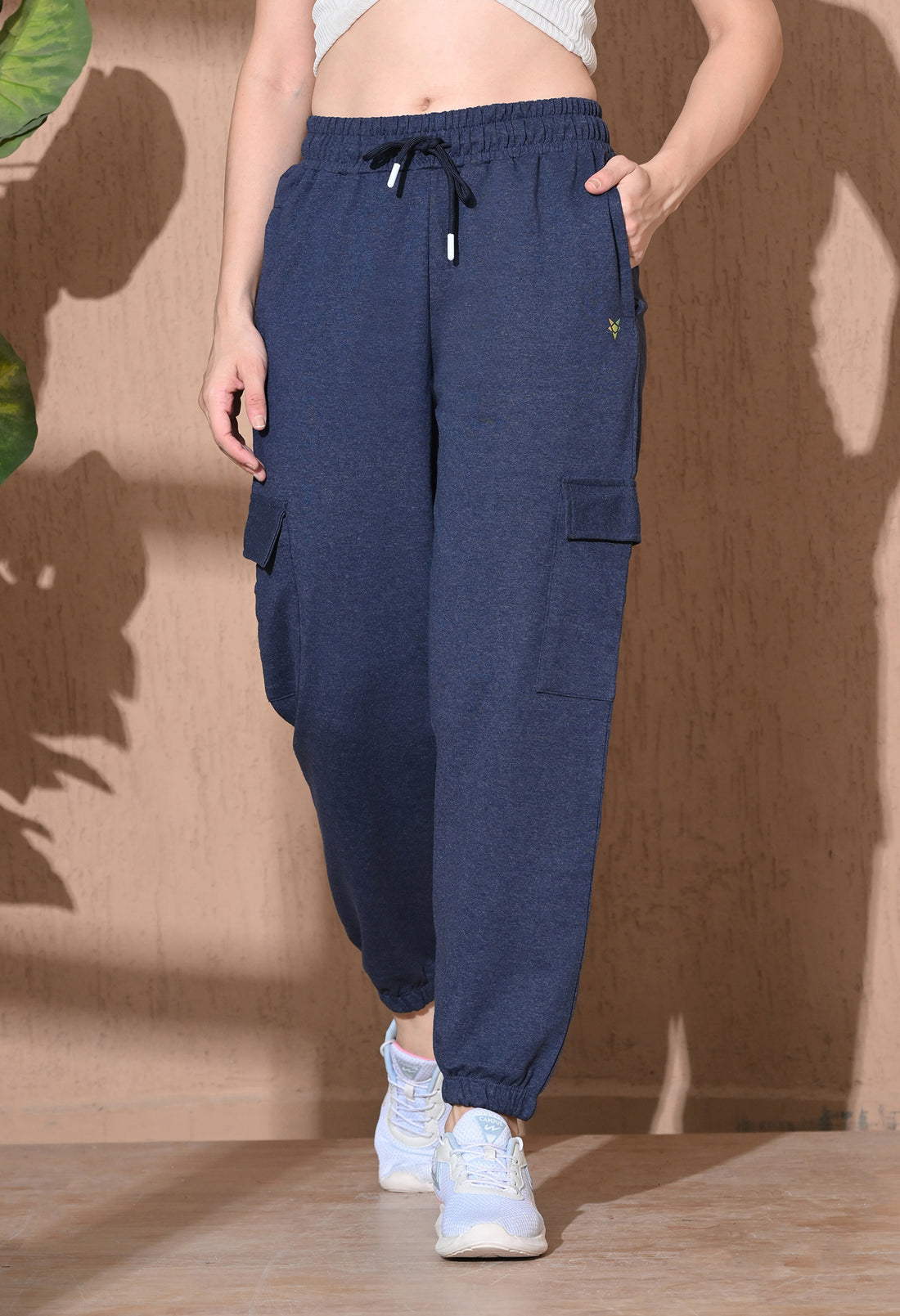 Women Cotton Mid-Rise Joggers - Denim