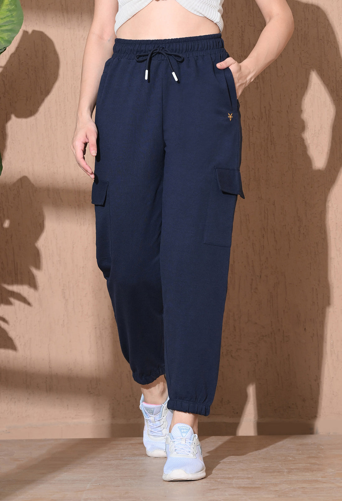 Women Cotton Mid-Rise Joggers - Navy