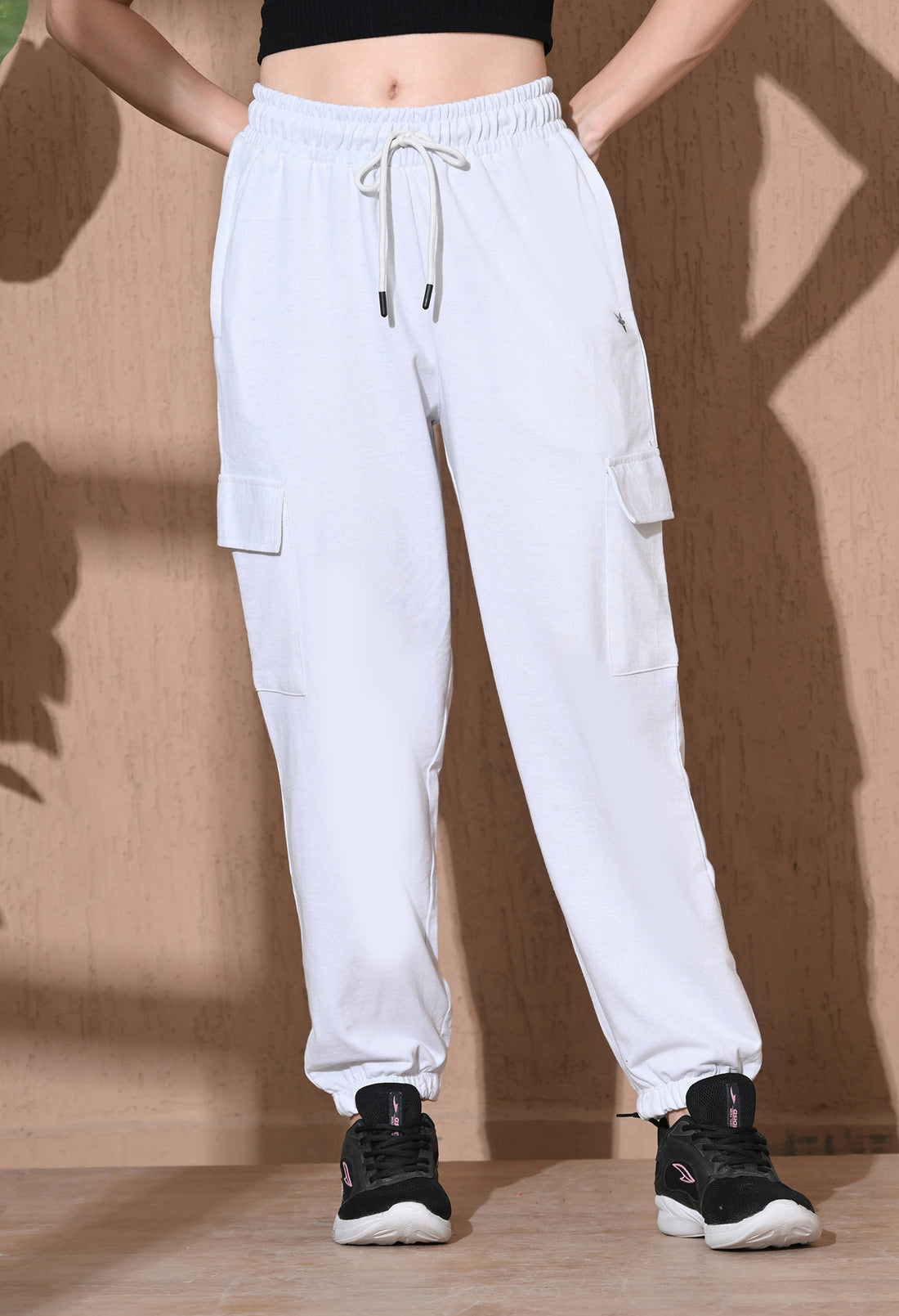 Women Cotton Mid-Rise Joggers - Off-White