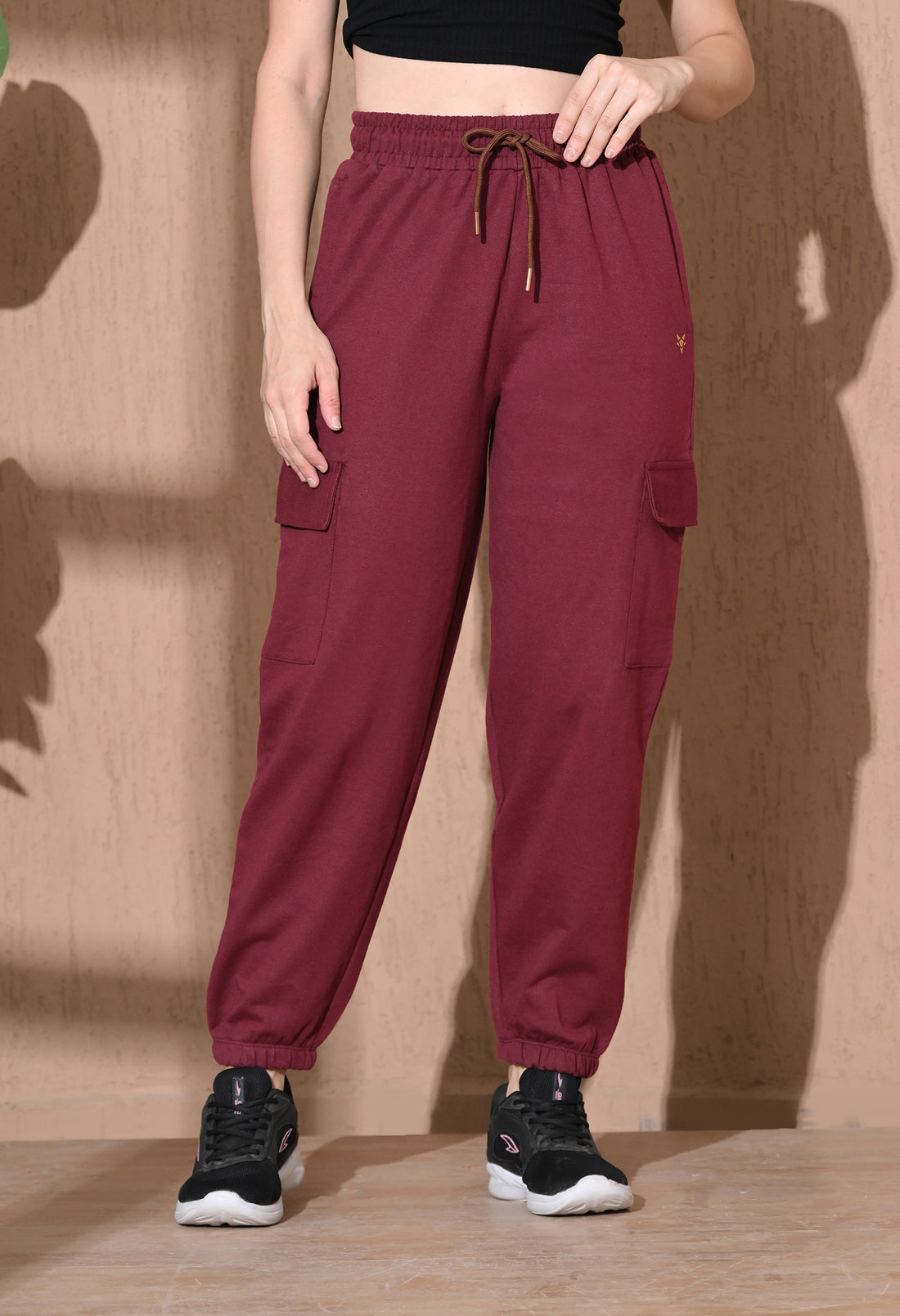 Women Cotton Mid-Rise Joggers - Wine