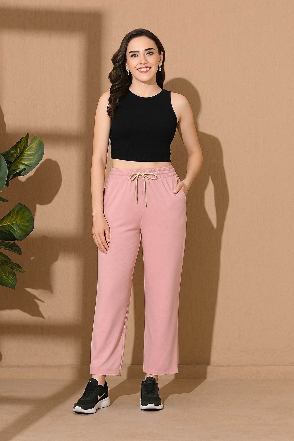 Women Wide Leg Cotton Terry Joggers - Pastel Pink