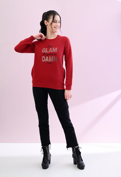 Cherry Red Printed Fleece Sweatshirt