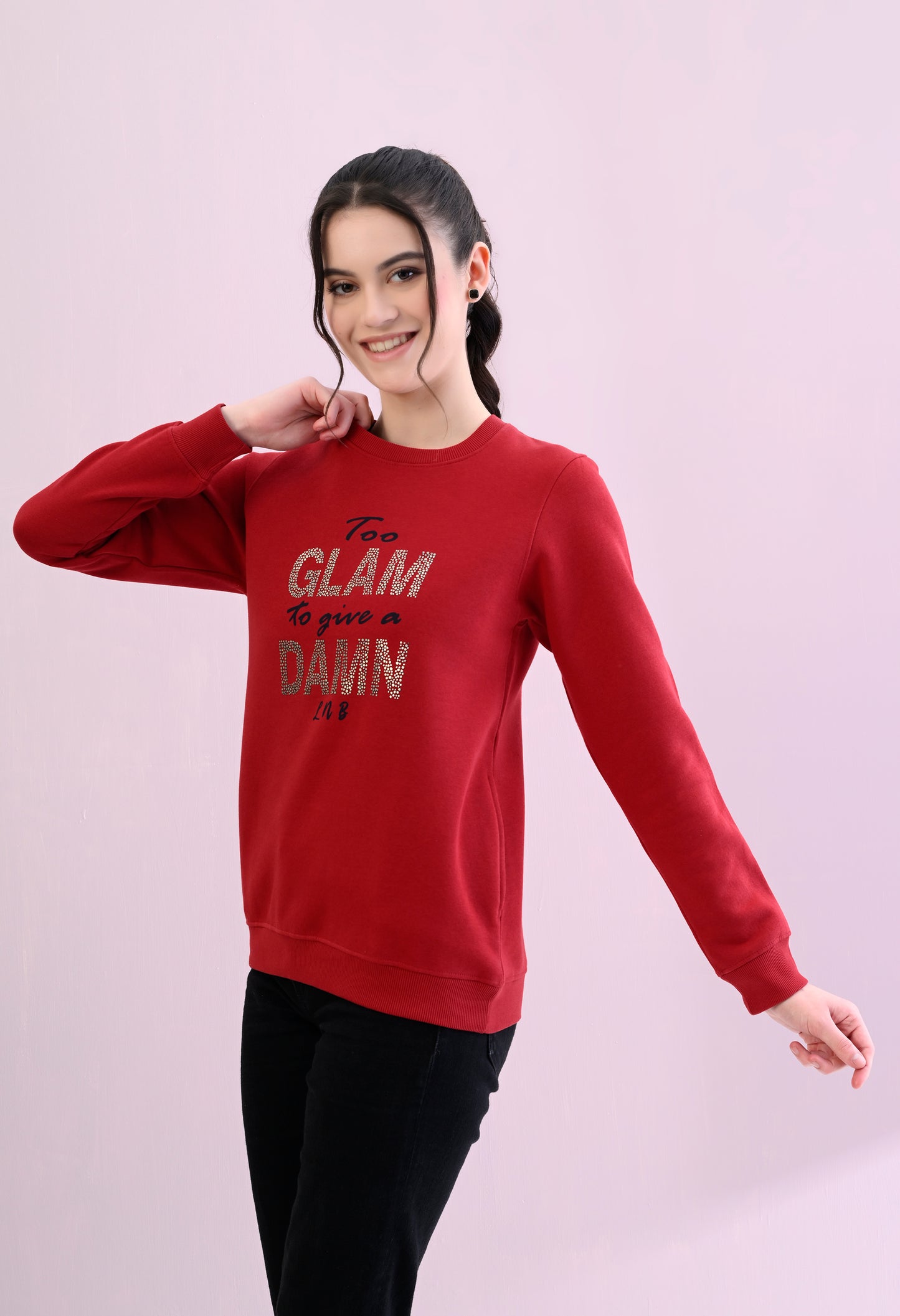 Cherry Red Printed Fleece Sweatshirt