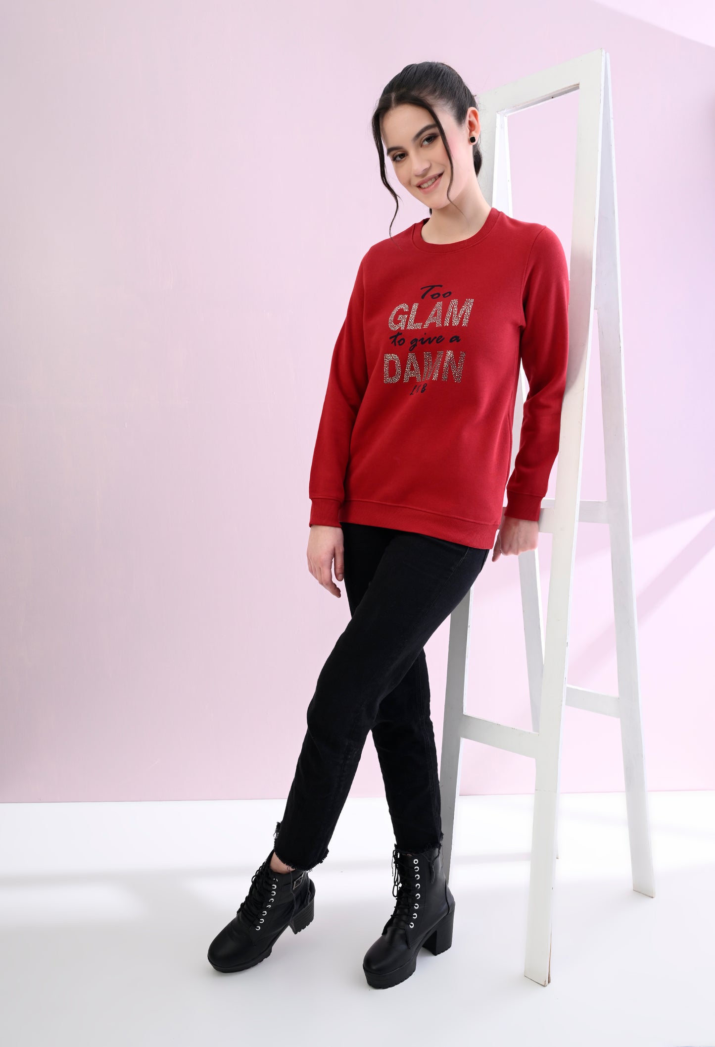 Cherry Red Printed Fleece Sweatshirt