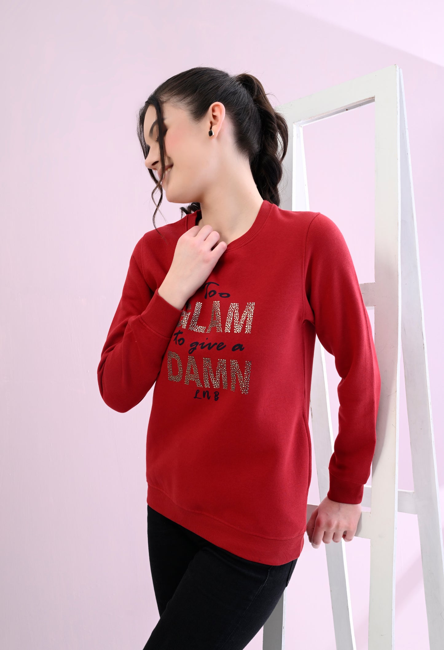 Cherry Red Printed Fleece Sweatshirt