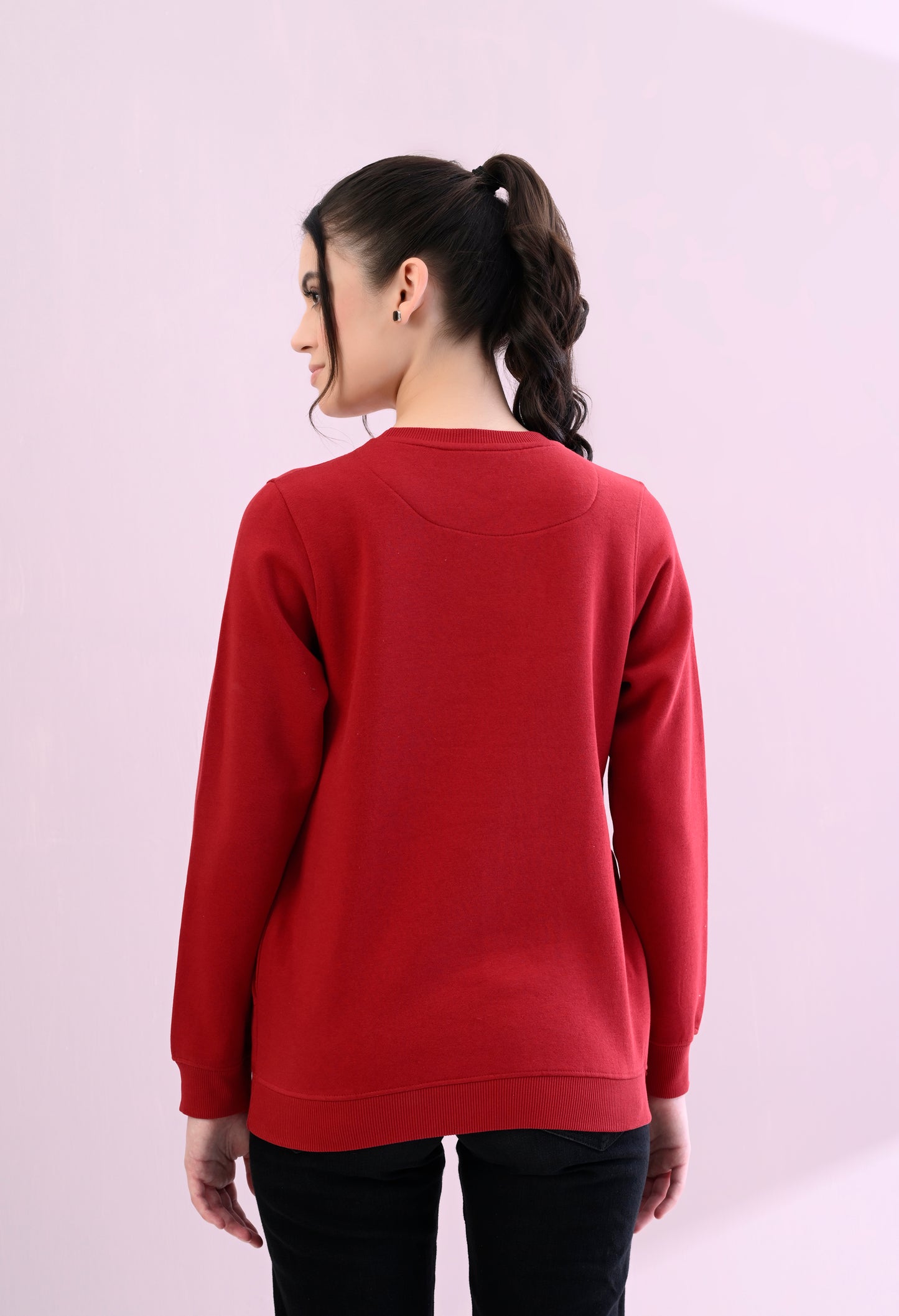 Cherry Red Printed Fleece Sweatshirt