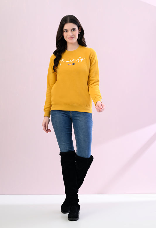 Marigold Yellow Printed Fleece Sweatshirt