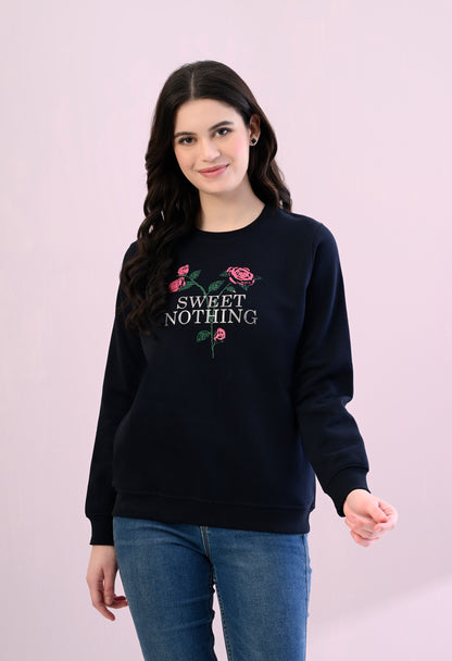 Navy Blue Printed Fleece Sweatshirt