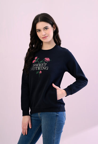 Navy Blue Printed Fleece Sweatshirt