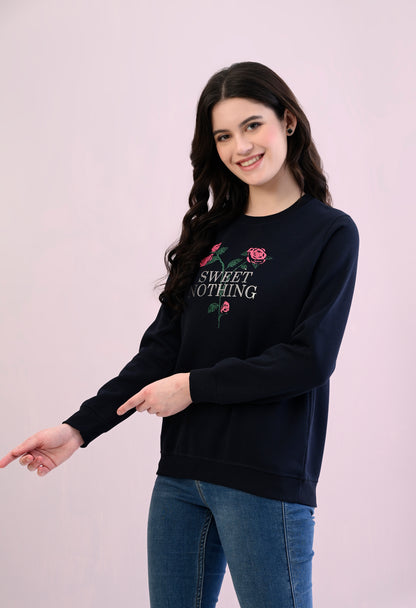 Navy Blue Printed Fleece Sweatshirt