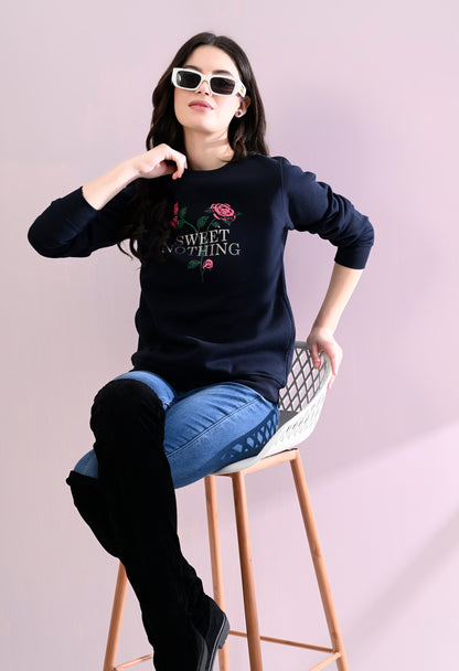 Navy Blue Printed Fleece Sweatshirt