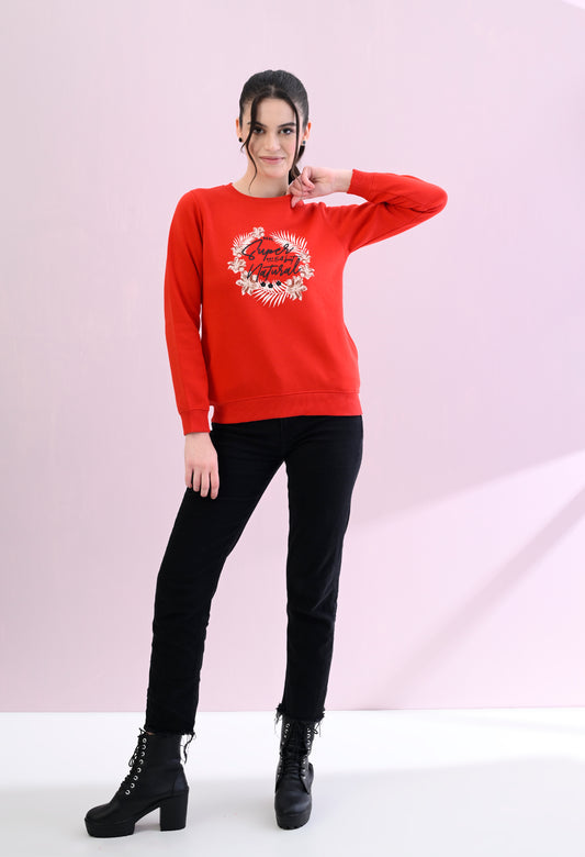 Christmas Red Printed Fleece Sweatshirt