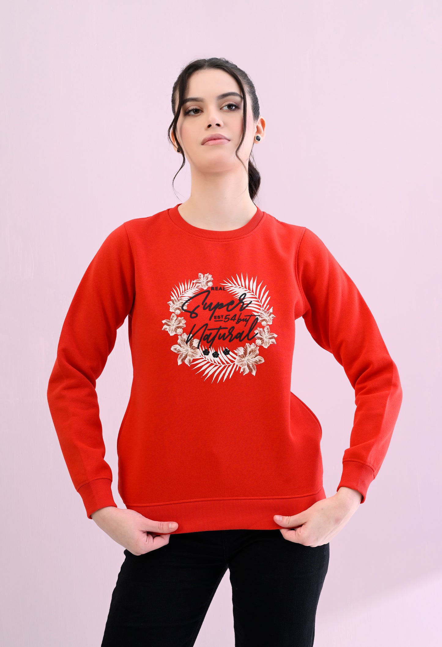 Christmas Red Printed Fleece Sweatshirt