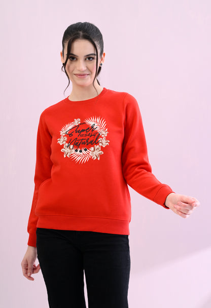 Christmas Red Printed Fleece Sweatshirt