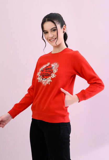 Christmas Red Printed Fleece Sweatshirt