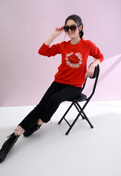 Christmas Red Printed Fleece Sweatshirt