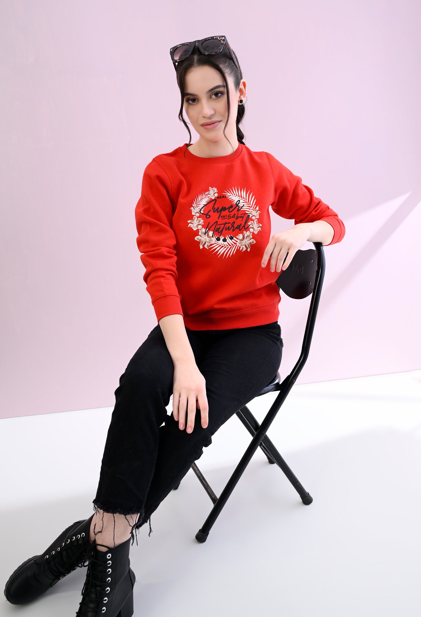 Christmas Red Printed Fleece Sweatshirt