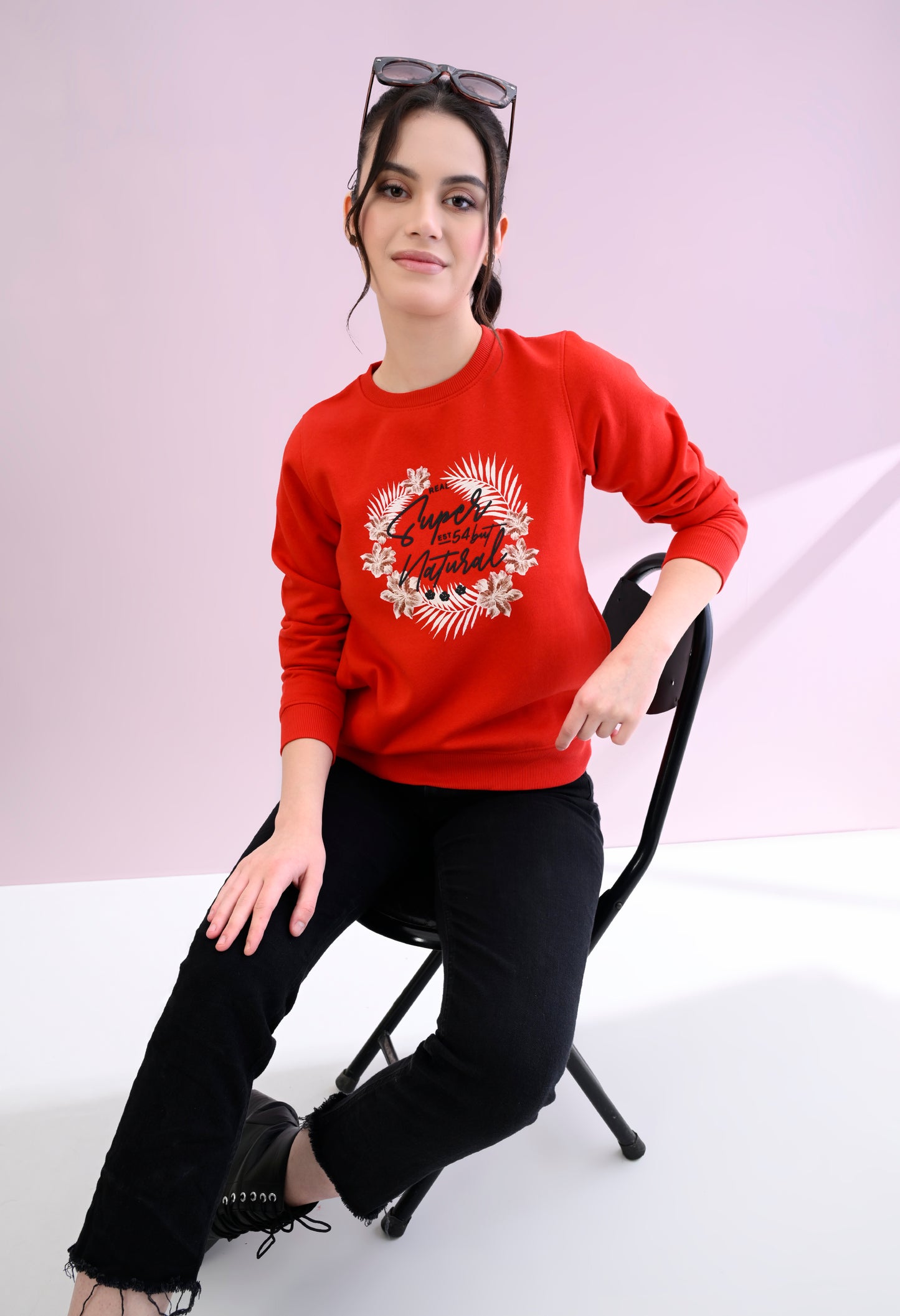 Christmas Red Printed Fleece Sweatshirt