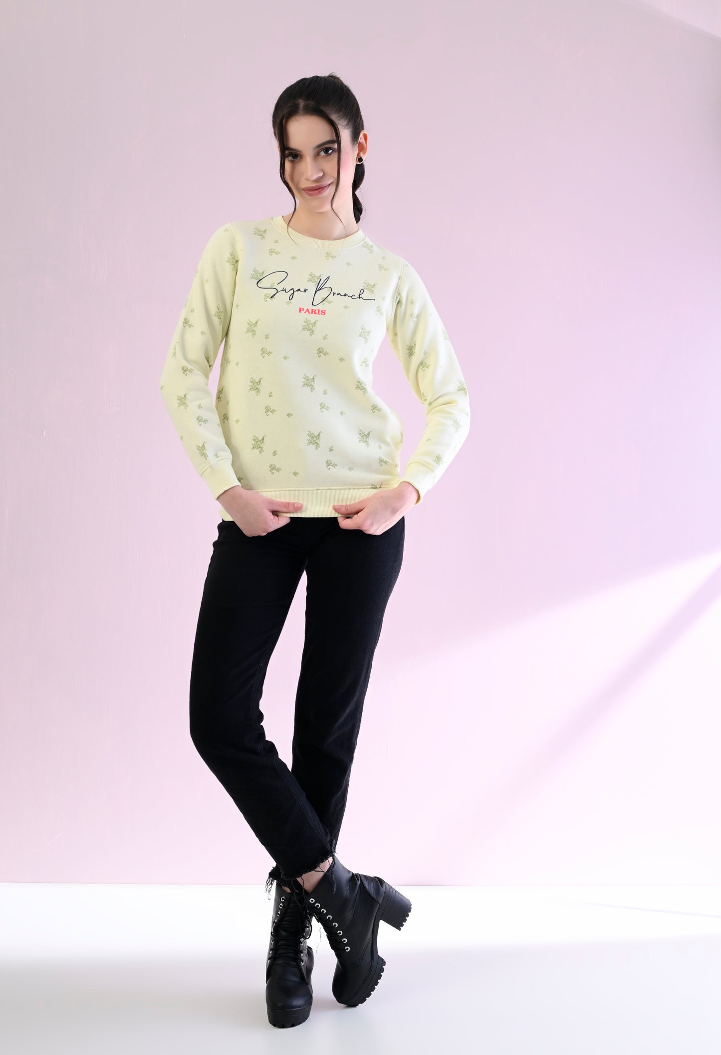 Chiffon Yellow All Over Printed Fleece Sweatshirt