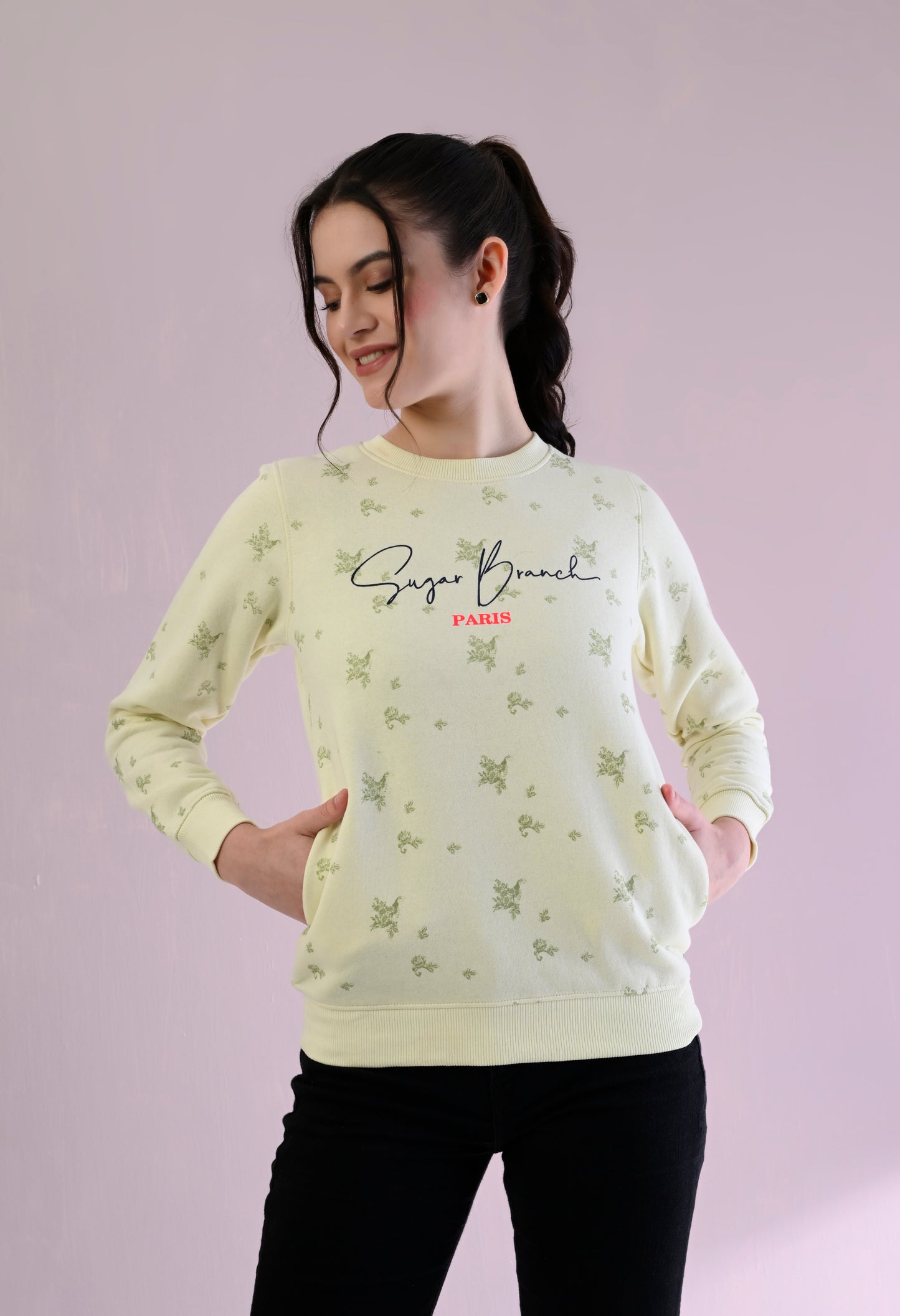 Chiffon Yellow All Over Printed Fleece Sweatshirt