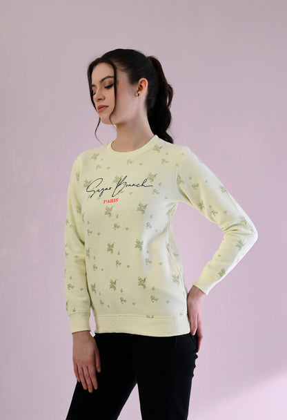 Chiffon Yellow All Over Printed Fleece Sweatshirt