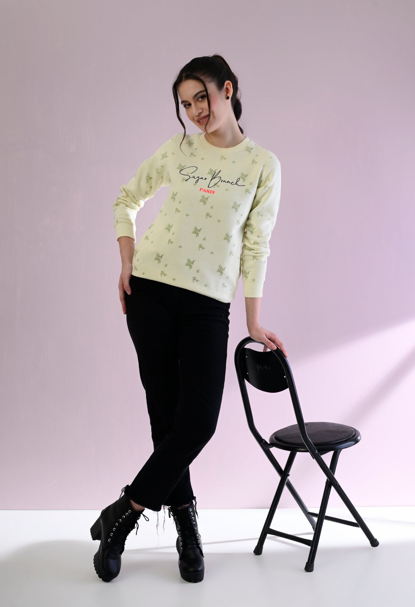 Chiffon Yellow All Over Printed Fleece Sweatshirt