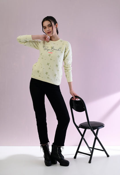 Chiffon Yellow All Over Printed Fleece Sweatshirt