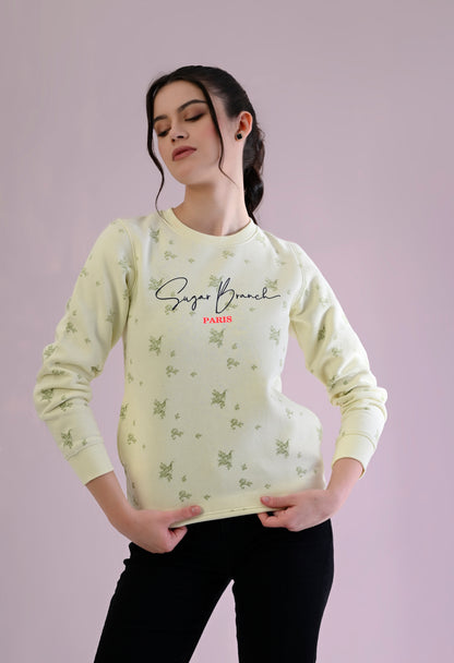 Chiffon Yellow All Over Printed Fleece Sweatshirt