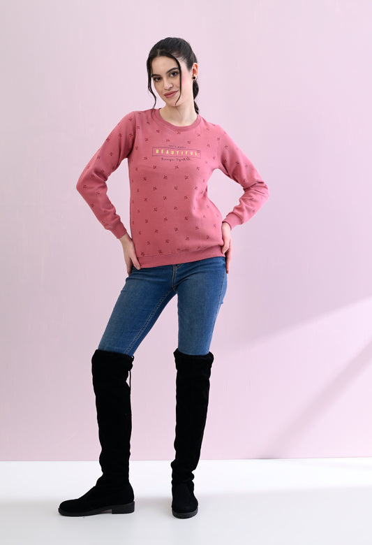 Flamingo Pink All Over Printed Fleece Sweatshirt