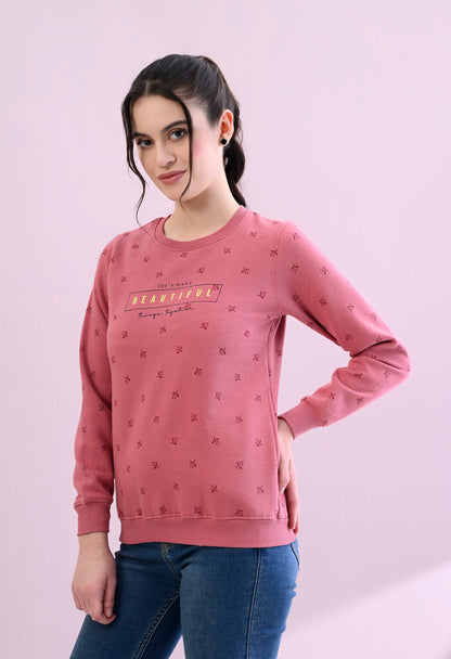 Flamingo Pink All Over Printed Fleece Sweatshirt