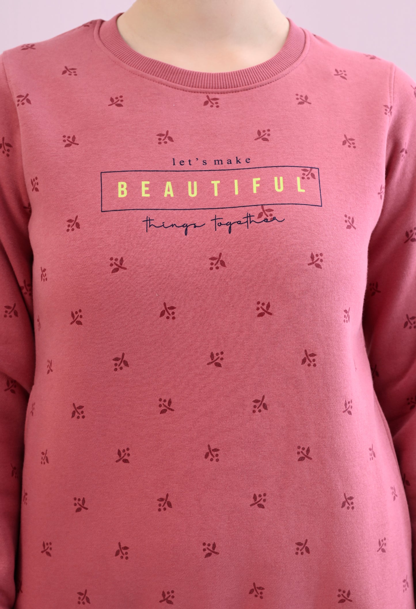 Flamingo Pink All Over Printed Fleece Sweatshirt